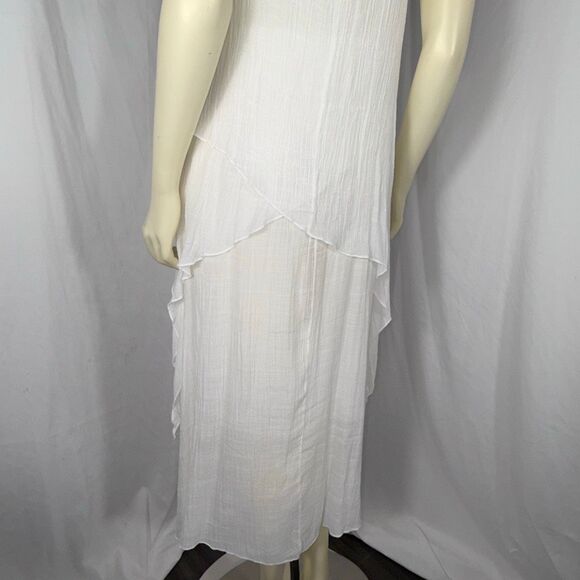 Exist White Crinkle Gauze Maxi Dress | Romantic Boho Layered Asymmetrical Beach - Picture 9 of 16